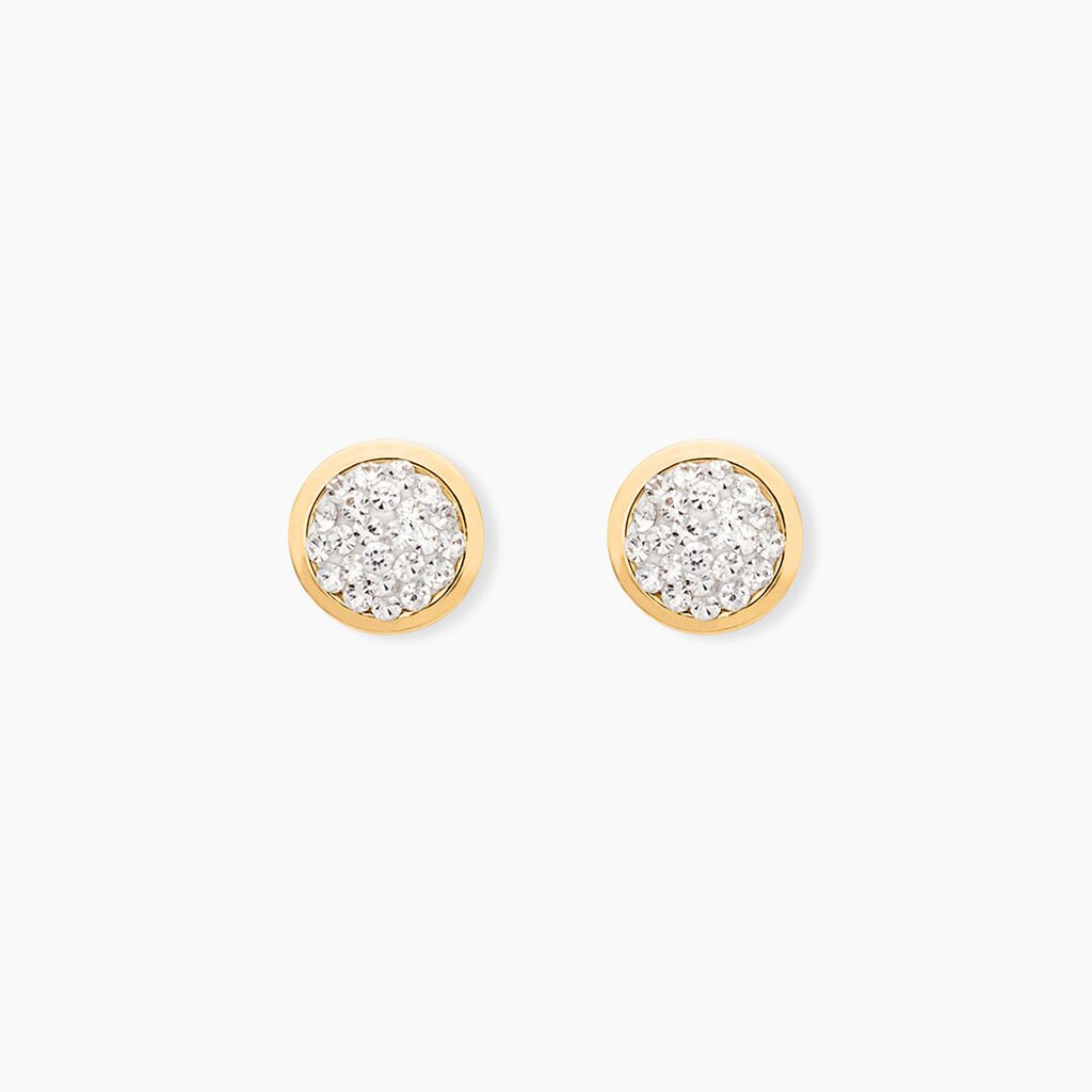 Boucles D'oreilles Puces Edmee Cercle 0 Or Jaune Strass - Clous d'oreilles Femme | Histoire d&rsquo;Or