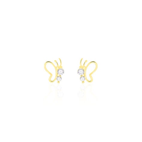 Boucles D'oreilles Puces Evaelle Papillon Or Jaune Oxyde De Zirconium - Clous d'oreilles Femme | Histoire d’Or