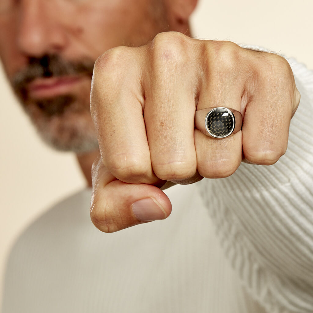 Bague Jourdan Homme Arecibo Acier Blanc Carbone - Bagues fantaisie Homme | Histoire d’Or