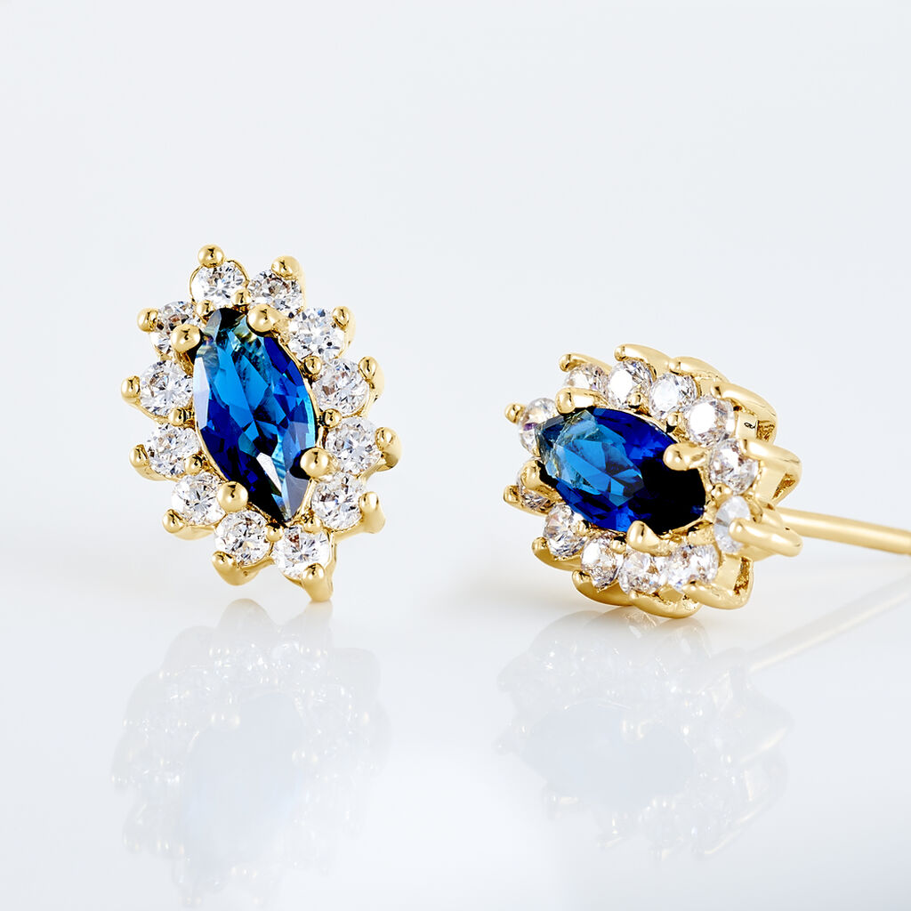 Boucles D'oreilles Puces Lisea Plaqu&eacute; Or Verre Et Oxyde De Zirconium - Boucles d'oreilles fantaisie Femme | Histoire d&rsquo;Or