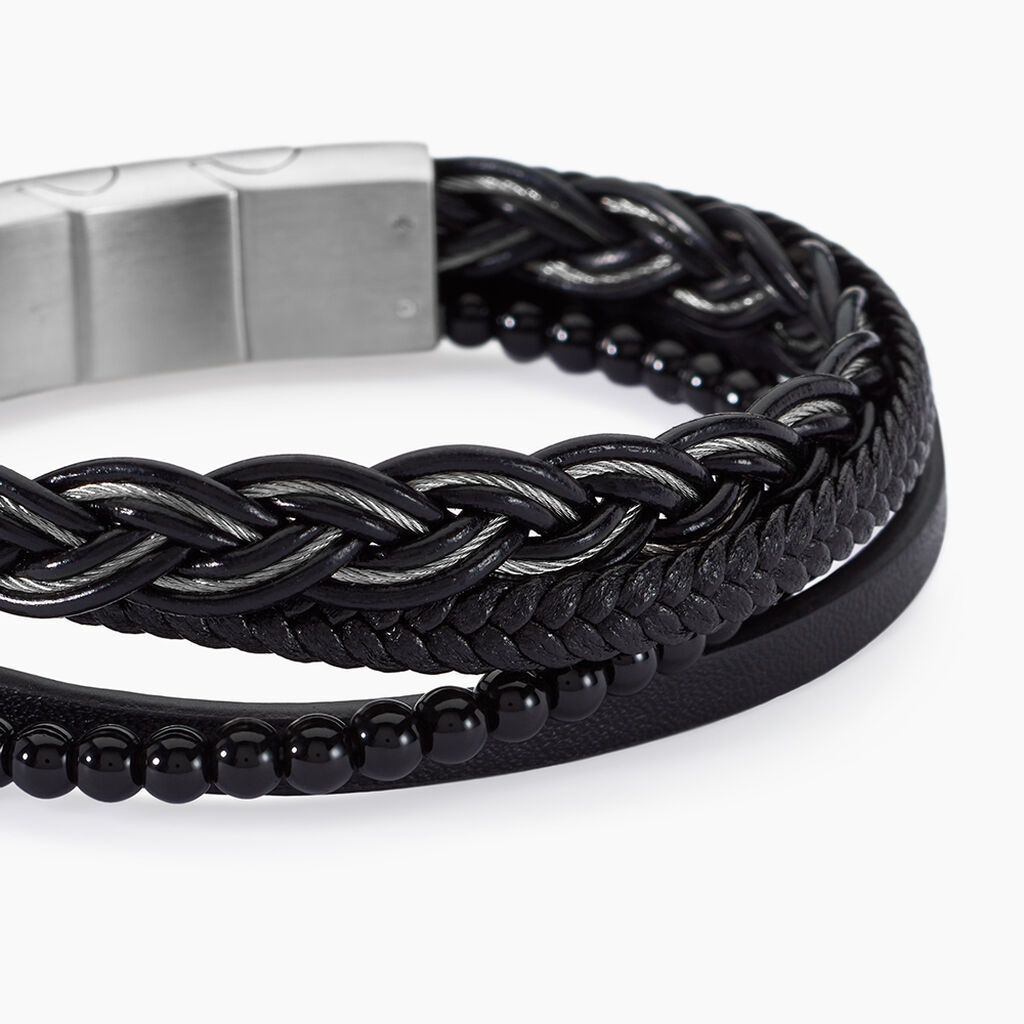 Bracelet Jourdan Tex Cuir Noir Onyx - Nouveautés bijoux Homme | Histoire d’Or