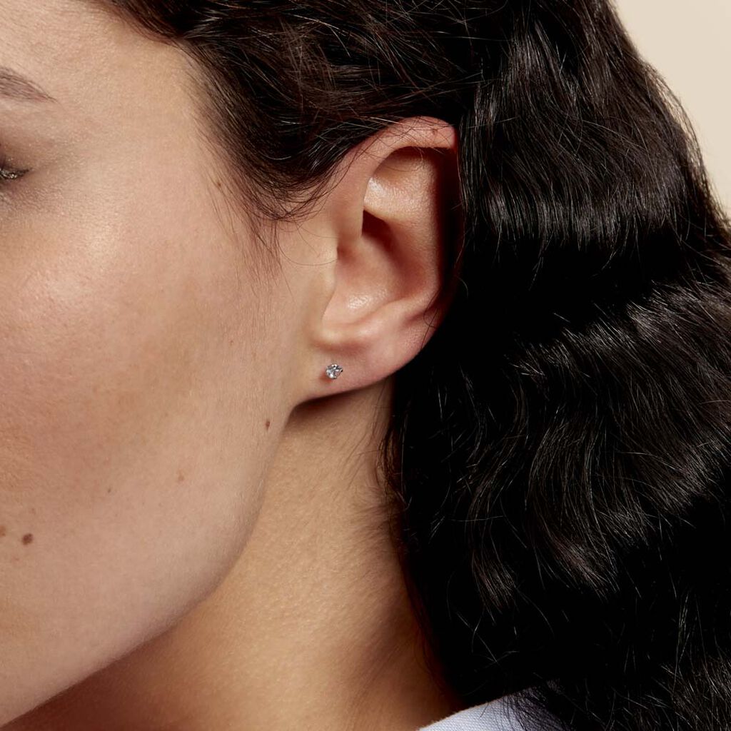 Boucles D'oreilles Puces Daria Or Blanc Oxyde De Zirconium - Clous d'oreilles Femme | Histoire d’Or
