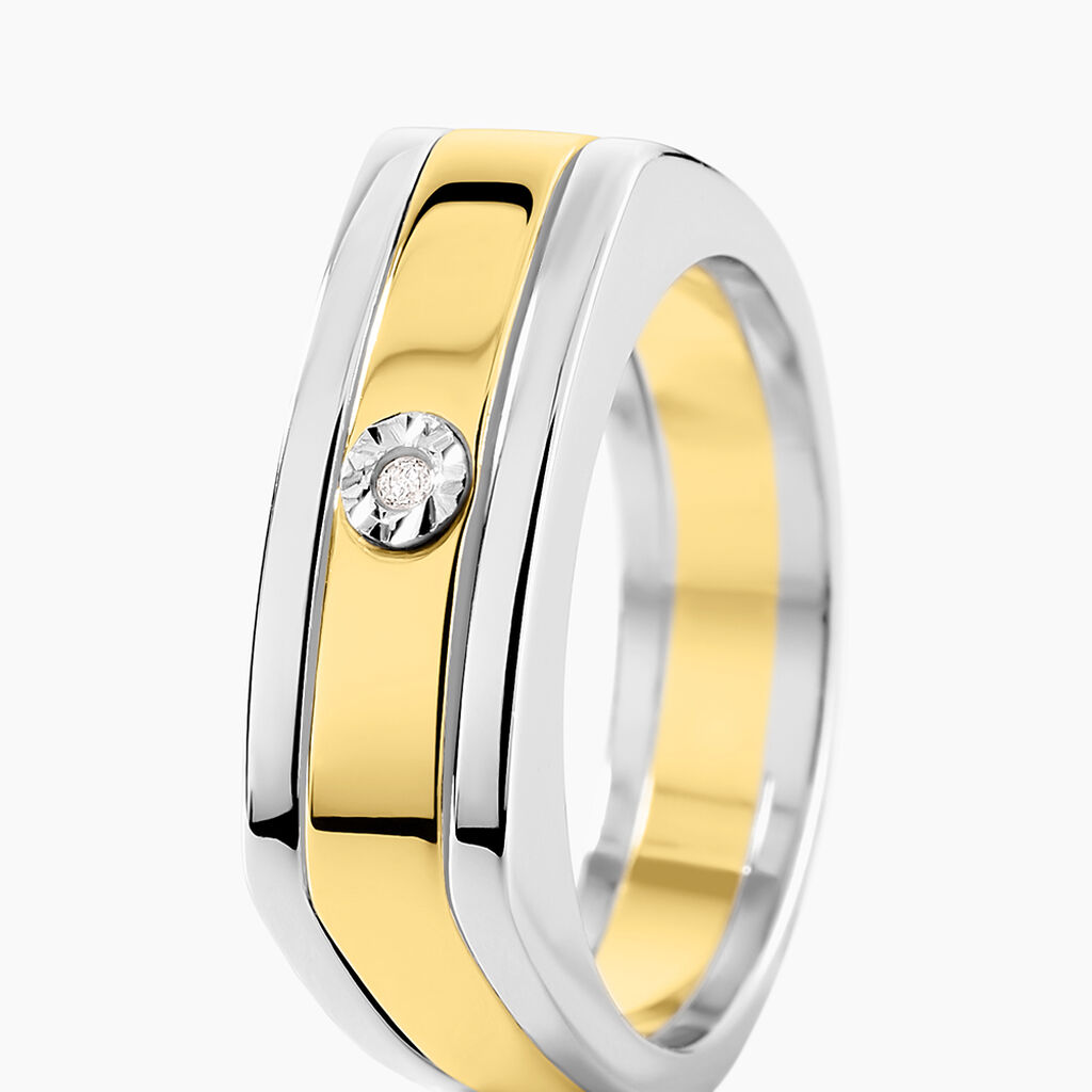 Bague Robinson Argent Bicolore Rhodié Diamant Blanc - Bagues solitaires Homme | Histoire d’Or