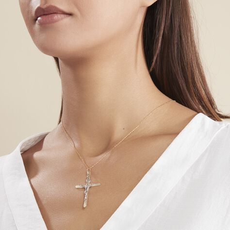 Pendentif Damian Croix Or Bicolore - Pendentifs Baptême Famille | Histoire d’Or