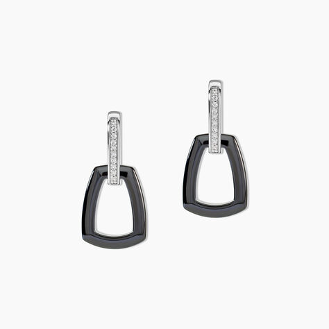 Boucles D'oreilles Pendantes Ezra Argent Blanc C&eacute;ramique Et Oxyde - Boucles d'oreilles fantaisie Femme | Histoire d&rsquo;Or