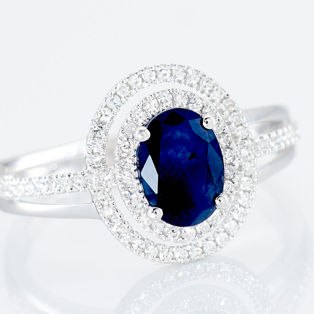 Bague Justine Or Blanc Saphir Et Diamant - Bagues solitaires Femme | Histoire d&rsquo;Or
