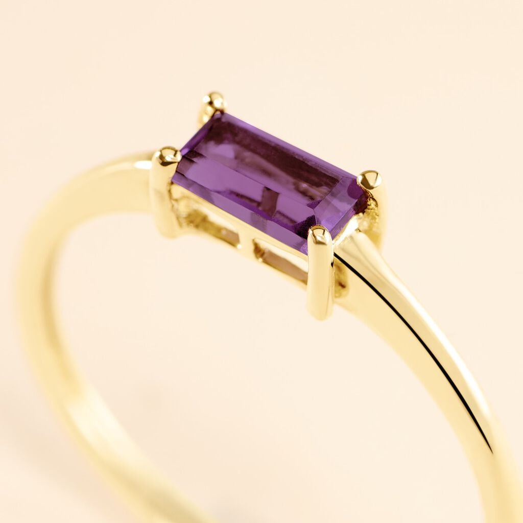 Bague Nottingham Or Jaune Am&eacute;thyste - Bagues solitaires Femme | Histoire d&rsquo;Or