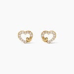 Boucles D'Oreilles Puces Daria Double Coeurs Argent Dor&eacute; A L'Or 750/1000 Oxyde De Zirconium - Boucles d'oreilles fantaisie Enfant | Histoire d&rsquo;Or