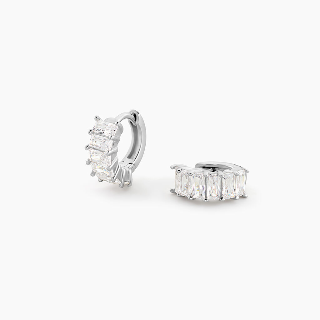 Cr&eacute;oles Baguette Argent Blanc Oxyde De Zirconium - Boucles d'oreilles cr&eacute;oles Femme | Histoire d&rsquo;Or