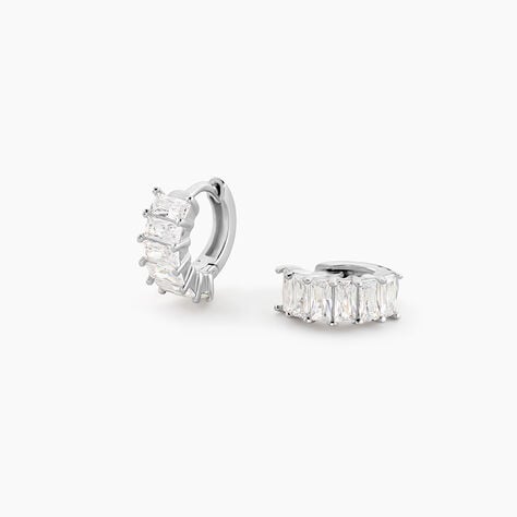 Cr&eacute;oles Baguette Argent Blanc Oxyde De Zirconium - Boucles d'oreilles cr&eacute;oles Femme | Histoire d&rsquo;Or
