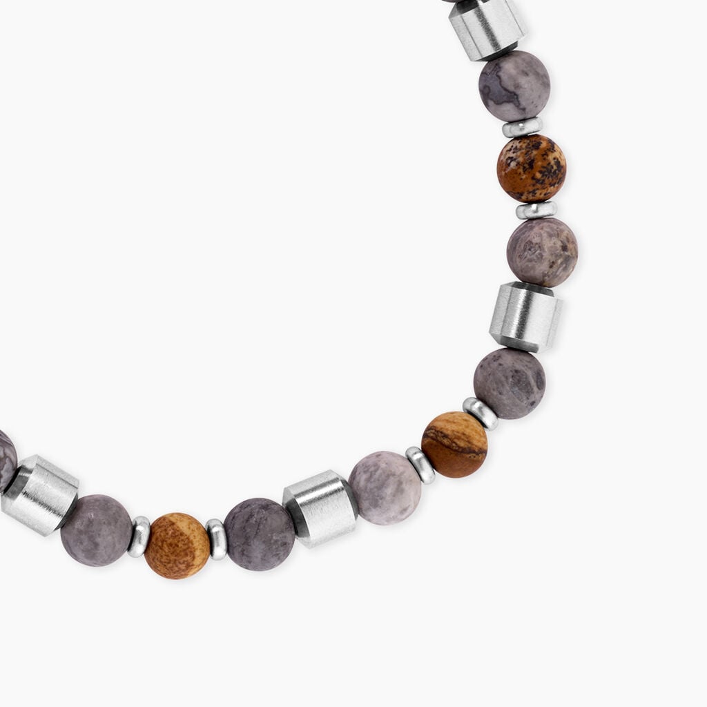 Bracelet Naturel Acier Argent&eacute; Jaspe Africain - Bracelets Lithoth&eacute;rapie Homme | Histoire d&rsquo;Or