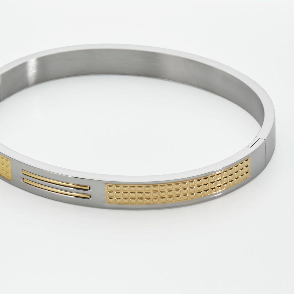 Bracelet Jonc Fermé Acier Blanc Et Plaqué Or Apollo - Bracelets joncs Homme | Histoire d’Or