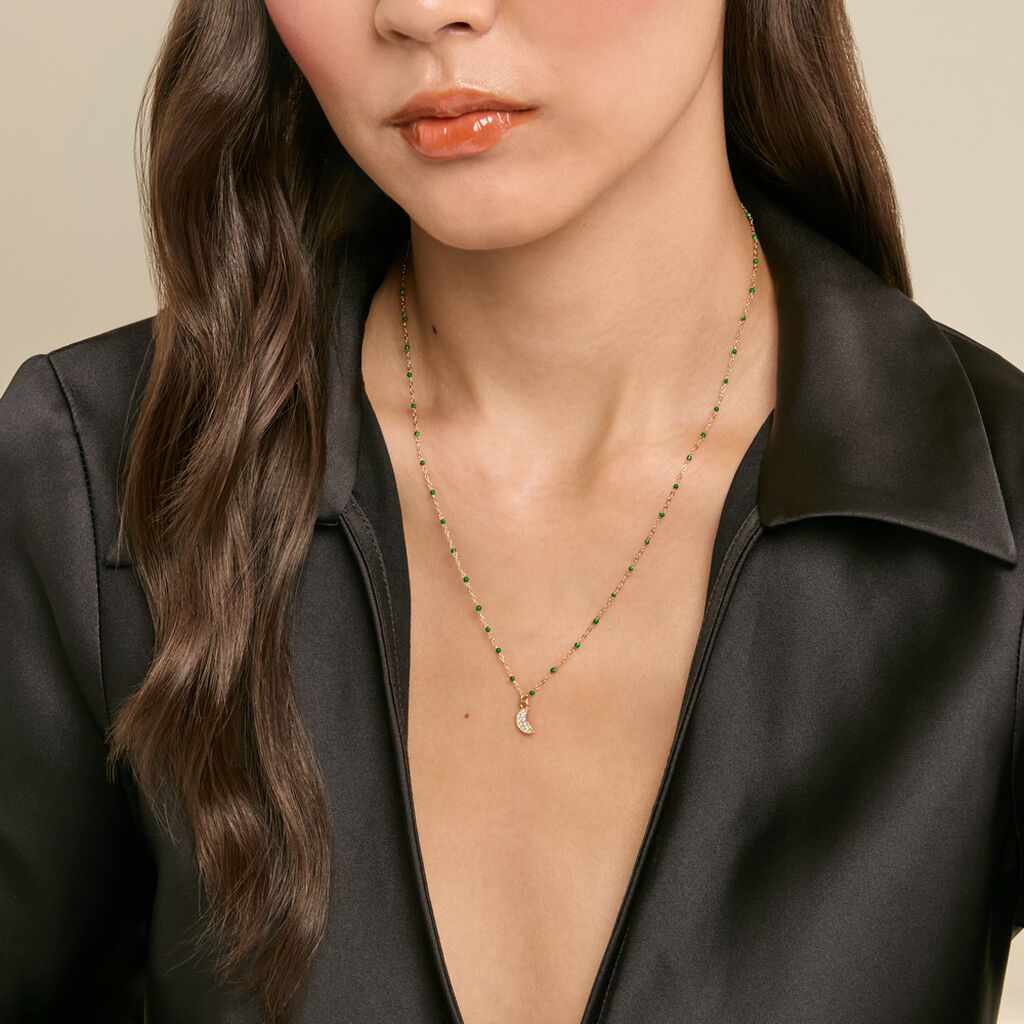 Collier Polka Argent Jaune Email Vert Oxyde De Zirconium - Colliers fantaisie Femme | Histoire d&rsquo;Or