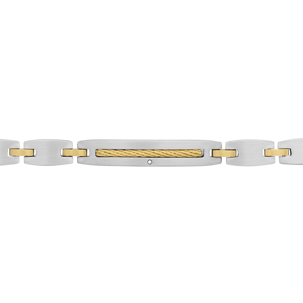 Bracelet Acier Blanc Et Plaqué Or Tiago Diamant - Bracelets Homme | Histoire d’Or