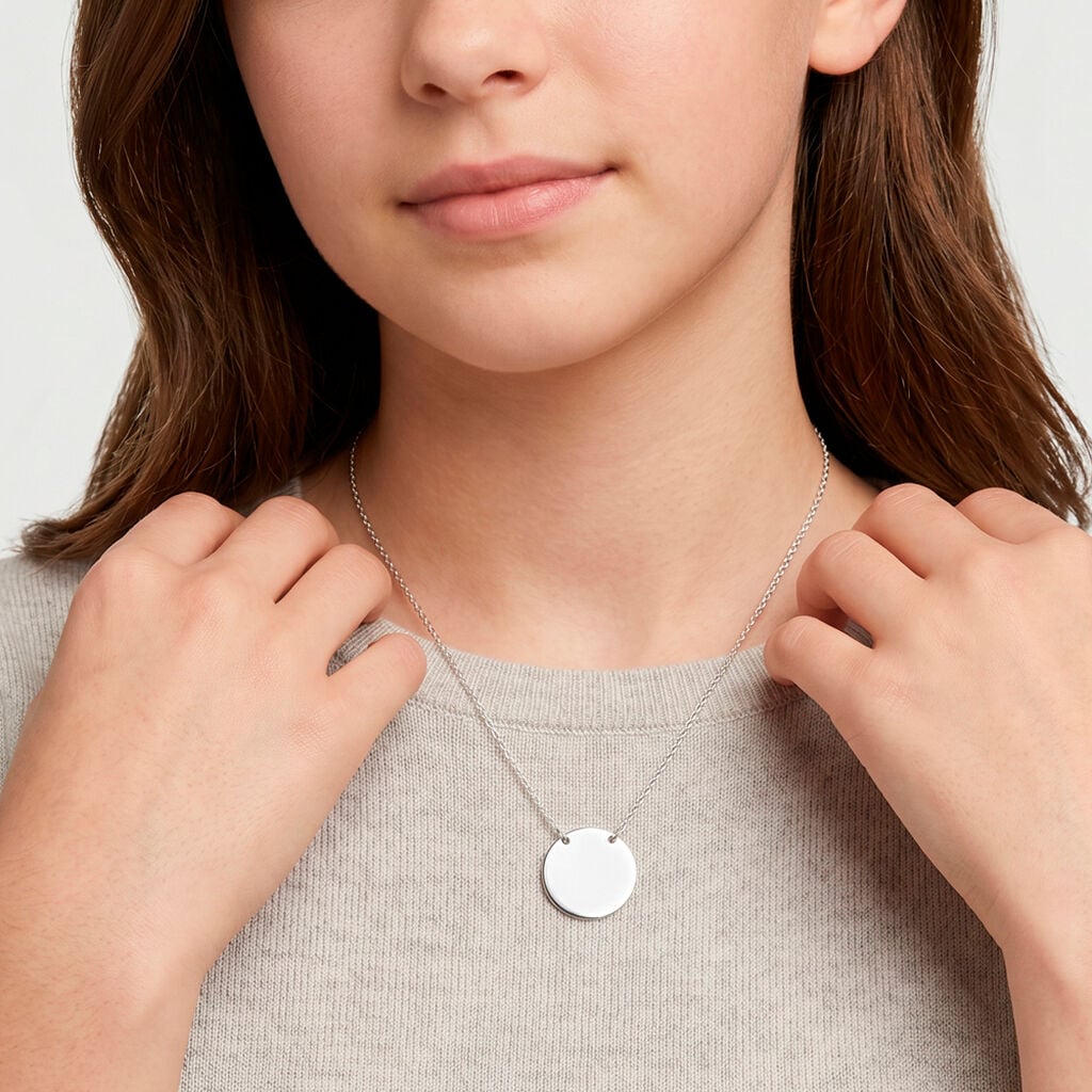 Collier Leana Pastille Gravable Or Blanc - Cadeaux de naissance Enfant | Histoire d&rsquo;Or