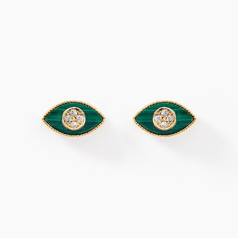 Boucles D'oreilles Puces Matiasma Or Jaune Malachite Diamant - Clous d'oreilles Femme | Histoire d&rsquo;Or