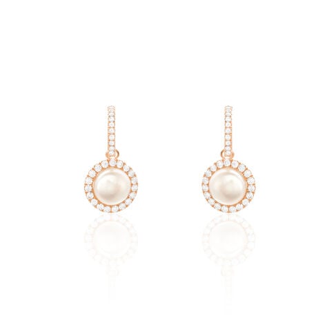 Boucles D'oreilles Pendantes Olivia Argent Rose Perle Culture Oxyde - Boucles d'oreilles fantaisie Femme | Histoire d’Or