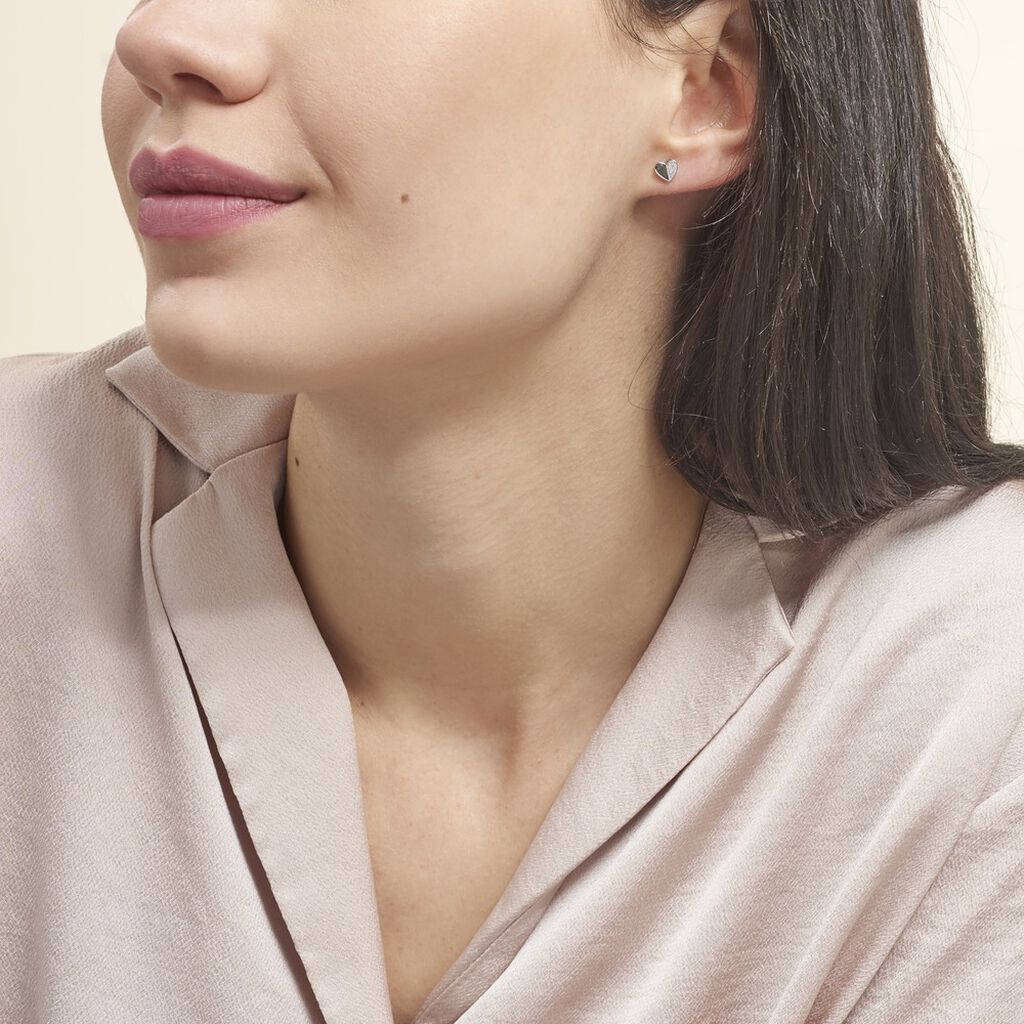 Boucles D'oreilles Pendantes Natacha Argent Blanc Oxyde De Zirconium - Boucles d'Oreilles Coeur Femme | Histoire d’Or