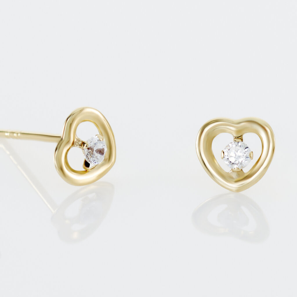 Boucles D'oreilles Puces Dolly Or Jaune Oxyde De Zirconium - Clous d'oreilles Famille | Histoire d&rsquo;Or