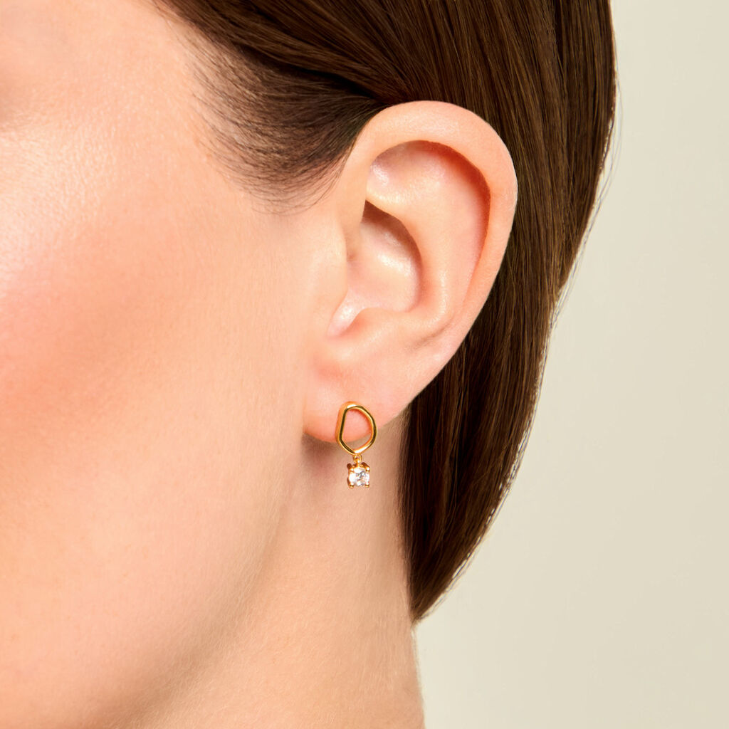 Boucles D'Oreilles Puces Fortuna Argent Dor&eacute; A L'Or 750/1000 Oxyde De Zirconium - Boucles d'oreilles fantaisie Femme | Histoire d&rsquo;Or