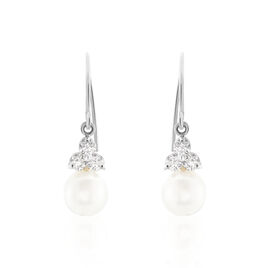 Boucles D'oreilles Pendantes Taissia Or Blanc Perle Culture Et Oxyde - Boucles d'oreilles pendantes Femme | Histoire d’Or