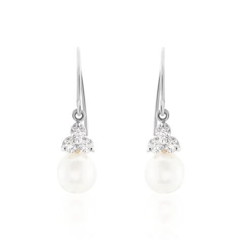 Boucles D'oreilles Pendantes Taissia Or Blanc Perle Culture Et Oxyde - Boucles d'oreilles pendantes Femme | Histoire d’Or