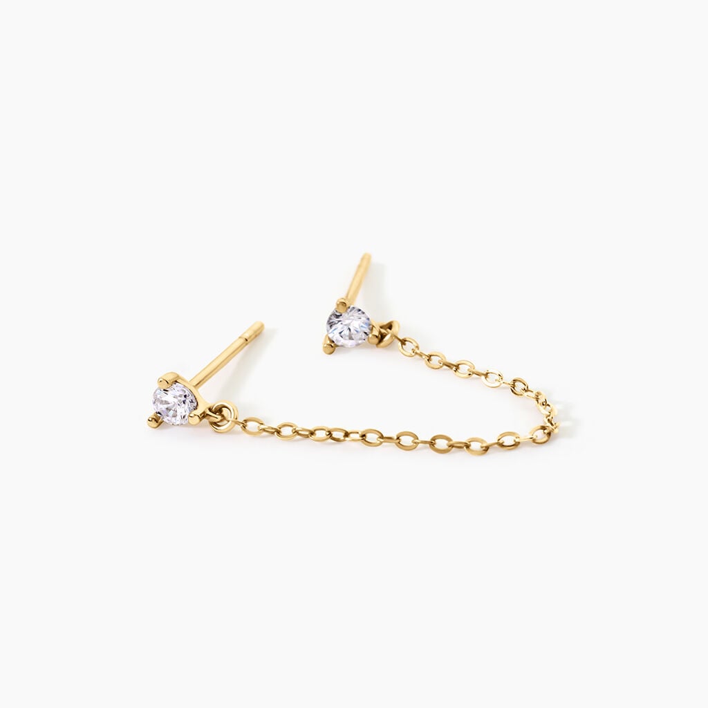 Boucles D'Oreilles D&eacute;pareill&eacute;es Viviette Argent Dor&eacute; A L'Or 750/1000 Oxyde De Zirconium - Boucles d'oreilles fantaisie Enfant | Histoire d&rsquo;Or