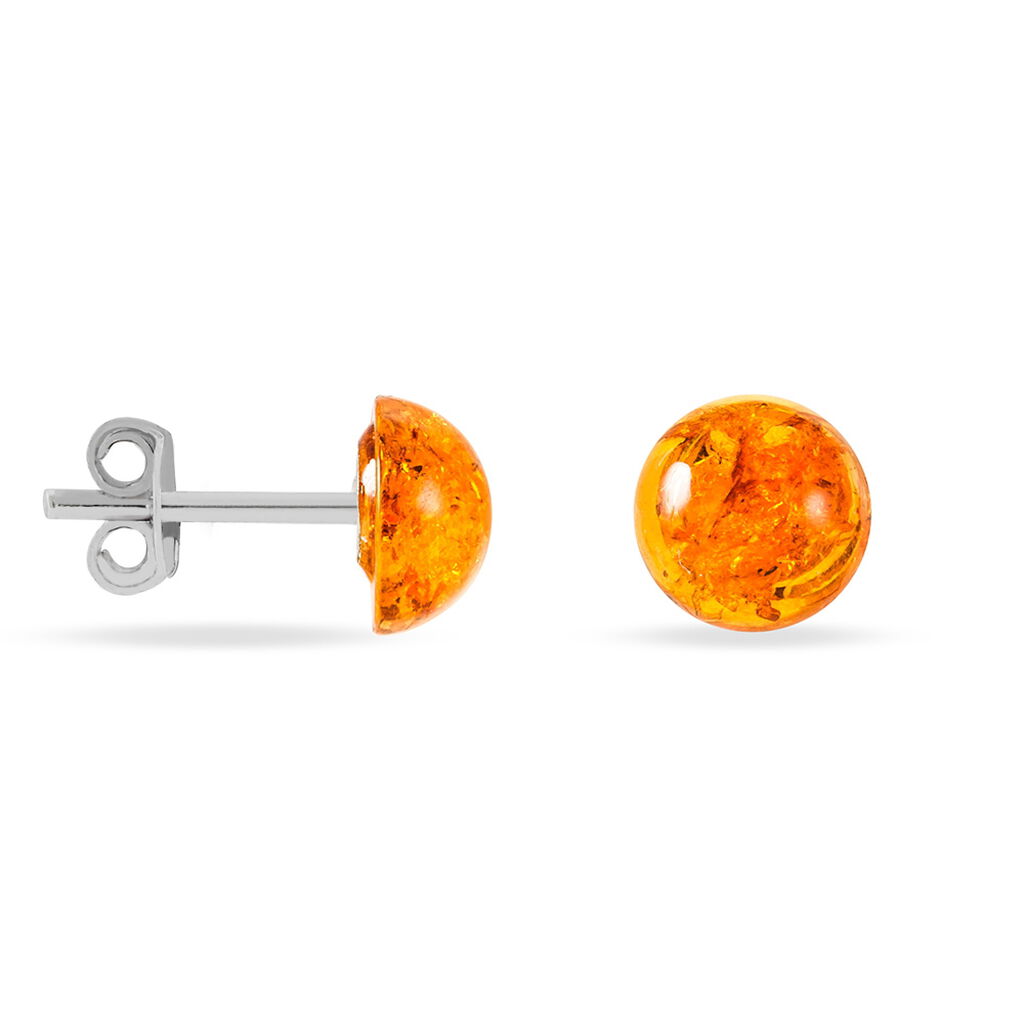 Boucles D'oreilles Puces Argent Blanc Brunhild Ambre - Boucles d'oreilles fantaisie Femme | Histoire d’Or