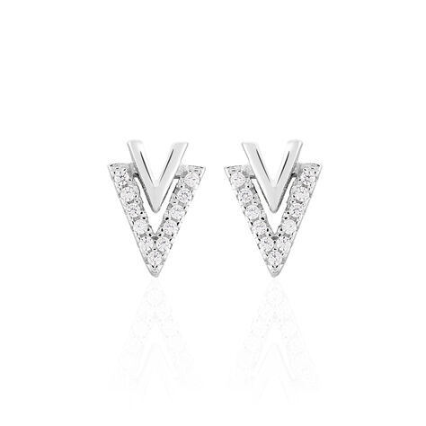 Boucles D'oreilles Puces Guenolee Argent Blanc Oxyde De Zirconium - Boucles d'oreilles fantaisie Femme | Histoire d’Or