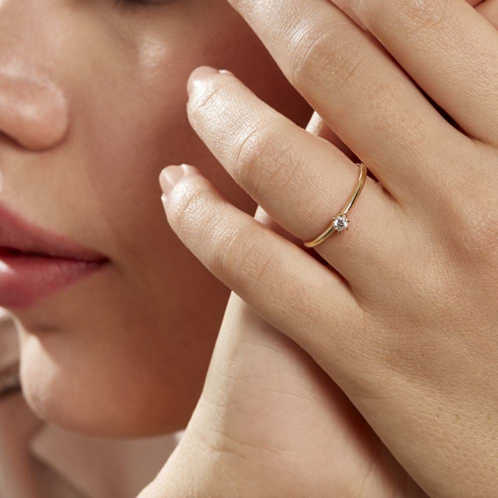 Bagues solitaires Or Diamant Ronde 6 griffes Jaune 750 1000
