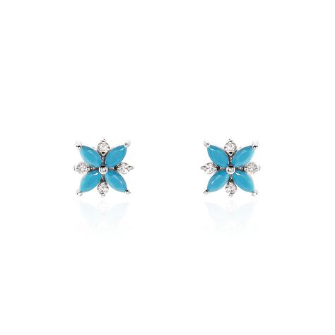 Boucles D'oreilles Puces Bleubirds Argent Blanc Turquoise Oxyde - Boucles d'oreilles fantaisie Femme | Histoire d’Or
