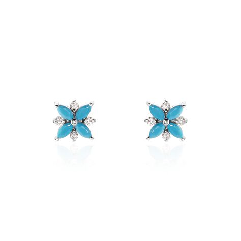 Boucles D'oreilles Puces Bleubirds Argent Blanc Turquoise Oxyde - Boucles d'oreilles fantaisie Femme | Histoire d’Or