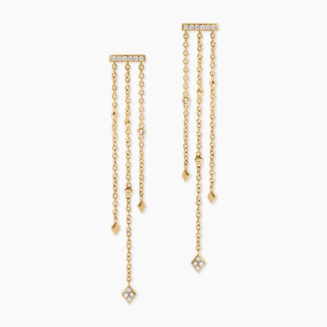 Boucles D'Oreilles Pendantes Eclat D'Etoile Argent Dor&eacute; A L'Or 750/1000 Oxyde De Zirconium - Boucles d'oreilles pendantes Femme | Histoire d&rsquo;Or