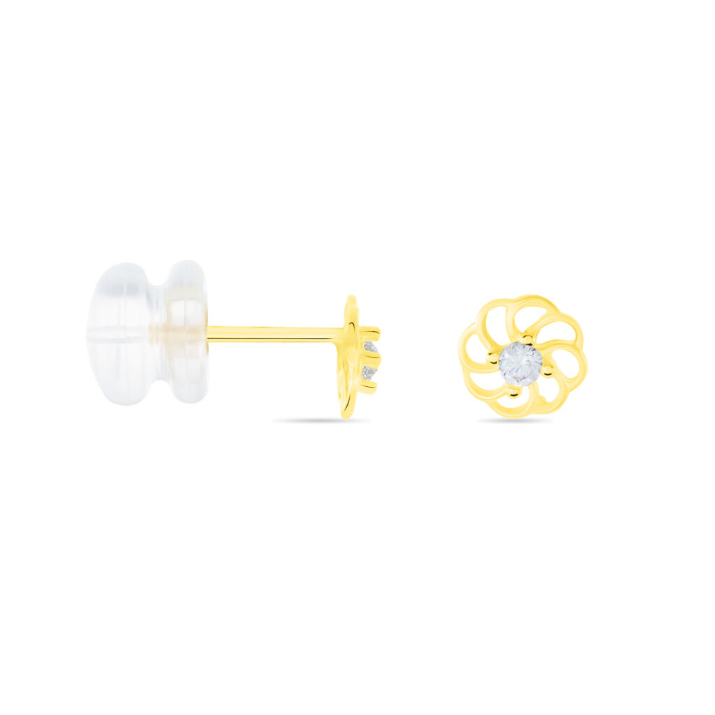 Boucles D'oreilles Puces Eleanor Fleur Or Jaune Oxyde De Zirconium - Clous d'oreilles Famille | Histoire d’Or