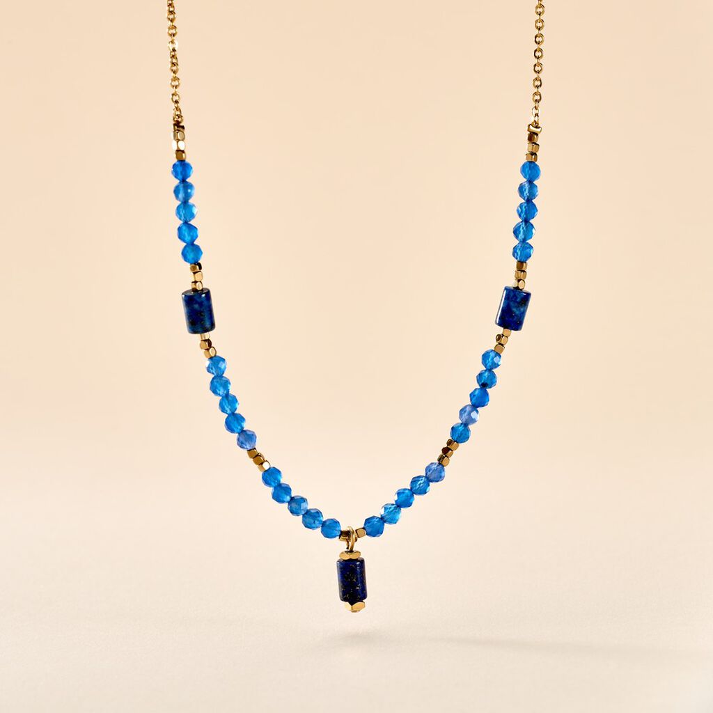 Collier Attila Acier Dor&eacute; Lapis Lazuli Agate - Colliers fantaisie Femme | Histoire d&rsquo;Or
