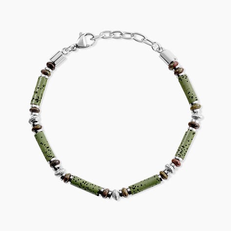 Bracelet Naturel Acier Blanc Jaspe Africain Pierre De Lave - Bracelets Homme | Histoire d&rsquo;Or