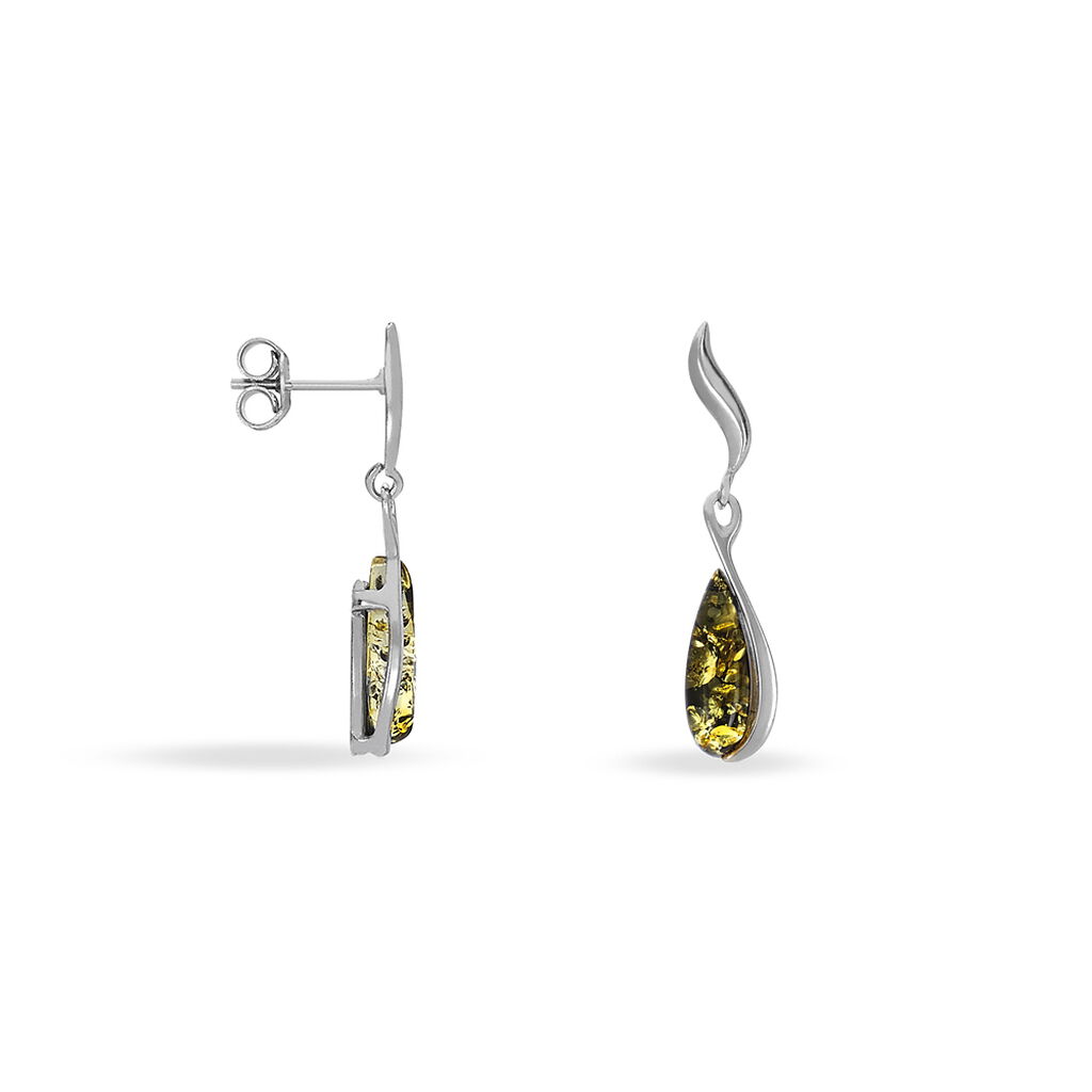 Boucles D'oreilles Pendantes Argent Blanc Odilon Ambre - Boucles d'oreilles fantaisie Femme | Histoire d’Or
