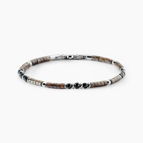 Bracelet Jourdan Acier Blanc Pierre De Synthese Bronzite Agate - Bracelets Homme | Histoire d&rsquo;Or