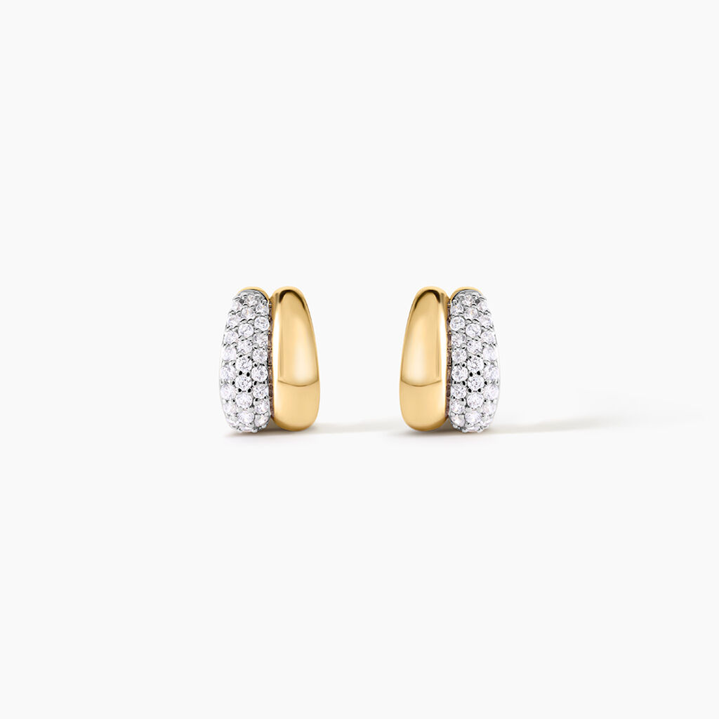 Boucles D'Oreilles Puces Carina Argent Dor&eacute; A L'Or 750/1000 Oxyde De Zirconium - Clous d'oreilles Femme | Histoire d&rsquo;Or