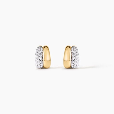 Boucles D'Oreilles Puces Carina Argent Dor&eacute; A L'Or 750/1000 Oxyde De Zirconium - Clous d'oreilles Femme | Histoire d&rsquo;Or