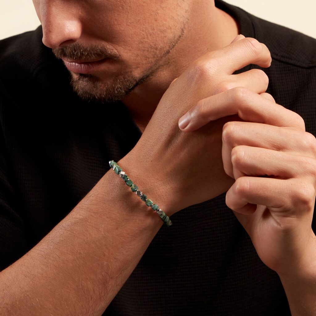 Bracelet Cusco Acier Blanc Turquoise - Bracelets cordon Homme | Histoire d’Or
