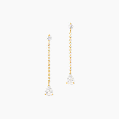 Boucles D'oreilles Pendantes Regane Or Jaune Oxyde De Zirconium - Boucles d'oreilles pendantes Femme | Histoire d&rsquo;Or