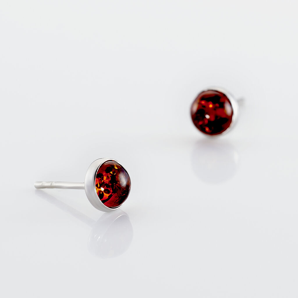 Boucles D'oreilles Puces Brunhild Argent Blanc Ambre - Boucles d'oreilles fantaisie Femme | Histoire d&rsquo;Or