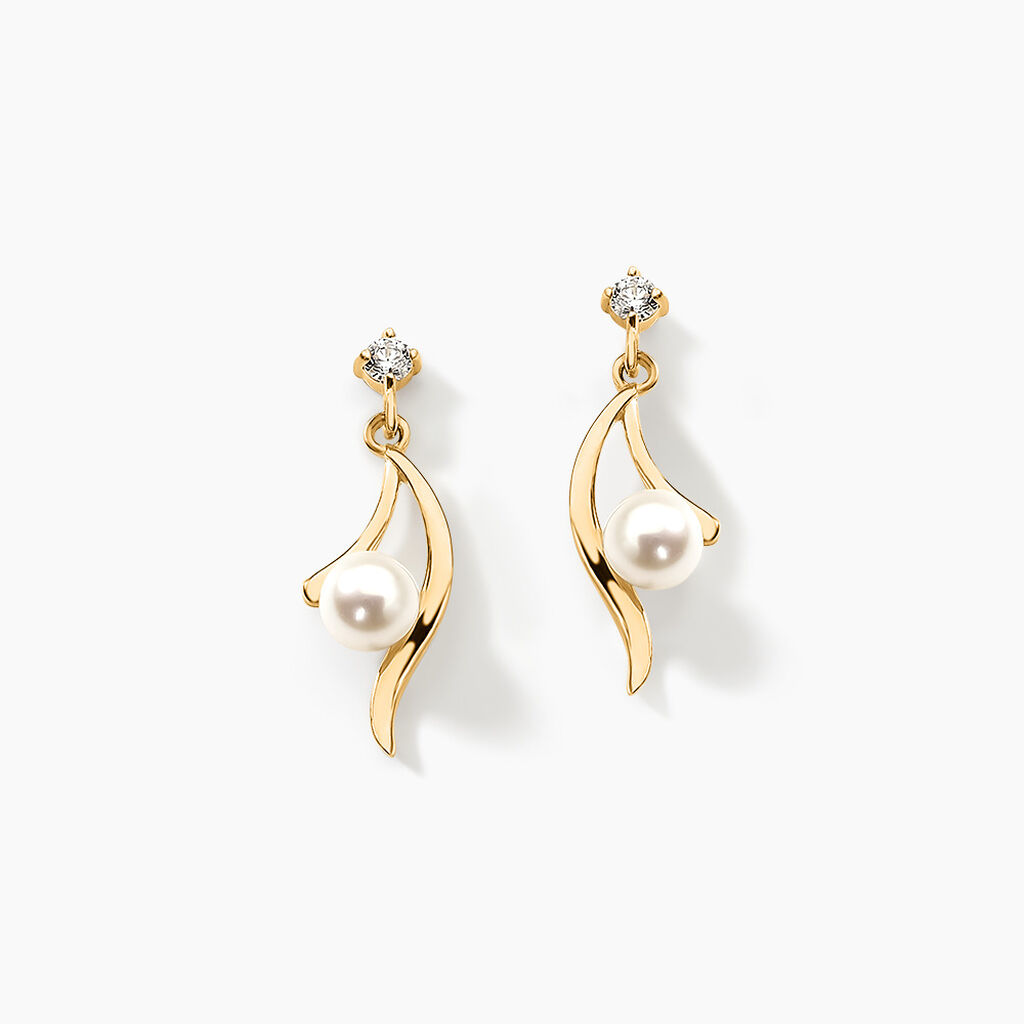 Boucles D'oreilles Pendantes En Or Jaune 9 Carats Avec Perles De Culture – Neuf Avec étiquettes