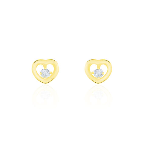 Boucles D'oreilles Puces Daria Cœur Or Jaune Oxyde De Zirconium - Clous d'oreilles Femme | Histoire d’Or