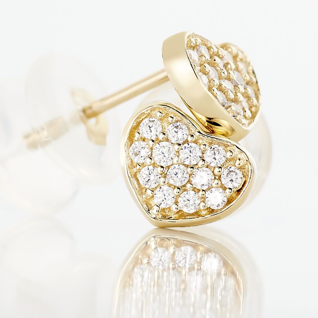 Boucles D'oreilles Puces Giosue Coeur Plein Or Jaune Oxyde De Zirconium - Clous d'oreilles Famille | Histoire d&rsquo;Or