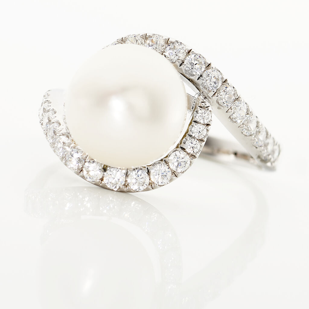 Bague Loris Argent Blanc Perle De Culture Et Oxyde De Zirconium - Bagues solitaires Femme | Histoire d&rsquo;Or