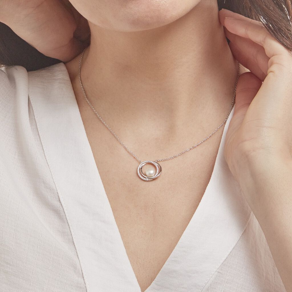 Collier Laury Argent Blanc Perle De Culture Et Oxyde De Zirconium - Colliers fantaisie Femme | Histoire d’Or