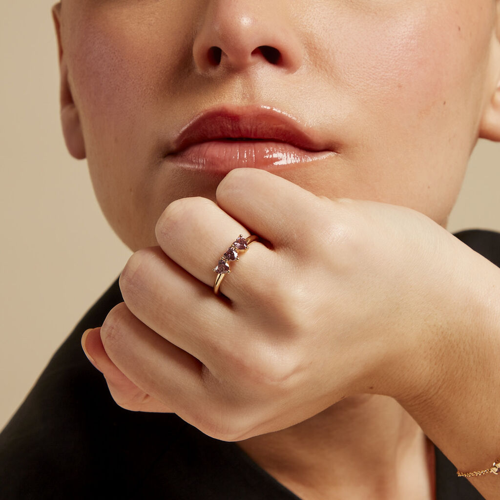 Bague Po&eacute;sie Ros&eacute;e Love Plaque Or Jaune Oxyde De Zirconium - Bagues avec pierre Femme | Histoire d&rsquo;Or