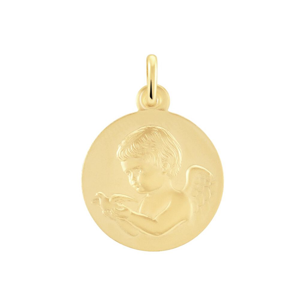 Medaille Or Jaune Ange Et Oiseau Medaille Or Jaune Ange Et Oiseau